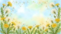 Watercolor dandelion frame with yellow blooms and fluffy seed heads on soft pastel background, copy space for text or greeting cards.