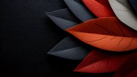 Dramatic composition of red and black autumn leaves arranged artistically on dark background, creating contrast with shadows and textures in minimalist style.