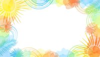 Tropical summer frame with colorful palm leaves and sun rays on white background for vacation designs, travel posters and seasonal marketing materials.