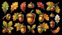Autumn oak leaves and acorns isolated on transparent background. Ready for t-shirt design, clipart, stickers, print-on-demand products, and sublimation projects. High-quality cut-out elements for seasonal crafts and designs.
