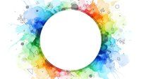 Vibrant watercolor rainbow splash frame with white circle center isolated on transparent background for creative design projects and branding.