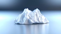 Minimalist mountain range sculpture in white with soft reflective surface on light blue background creates serene abstract landscape composition.