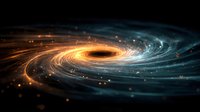 Cosmic spiral vortex with glowing orange and blue energy streams creating mesmerizing swirling motion against dark space background for sci-fi designs.