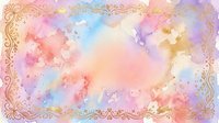 Soft watercolor gradient background with pastel pink, blue, purple, and gold tones, ornate decorative border frame, isolated on white for design projects, invitations, and digital artwork.
