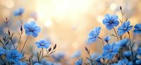 Blue wildflowers blooming in soft golden sunlight creating dreamy natural background for spring garden designs and botanical artwork.
