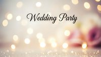 Elegant wedding party text with warm bokeh lights and soft romantic background for celebration invitations and event planning materials.