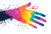 Colorful rainbow hand silhouette with paint splash effect and watercolor texture on white background, creative artistic design element for pride concepts.