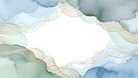 Abstract watercolor frame with flowing organic lines and soft blue green tones creating elegant border for text or design elements on white background.