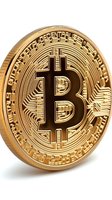 Golden cryptocurrency coin with bitcoin symbol and circuit pattern shown in close-up view against white background, isolated for financial designs.