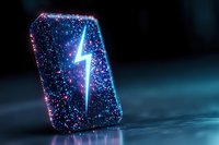 Glowing smartphone with lightning bolt symbol on dark background, representing fast charging, energy power, and mobile technology innovation for digital concepts.