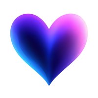 Gradient heart shape in vibrant blue, purple and pink colors on white isolated background, ready for design projects and romantic themed materials.