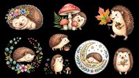 Cute hedgehog characters with floral elements, isolated on transparent background. Ready for t-shirt design, clipart, stickers, sublimation, print-on-demand products and digital crafts.