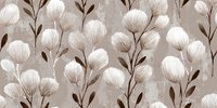 Elegant botanical pattern with white cotton bolls and brown stems on beige background. Seamless design tiles perfectly for textiles, wallpaper and home decor projects.