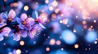 Cherry blossom flowers with magical bokeh lights creating dreamy spring atmosphere for romantic designs and seasonal celebrations.