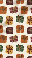 Seamless pattern with colorful wrapped gift boxes tied with twine bows in autumn colors. Repeating holiday design for wrapping paper and festive decorations.