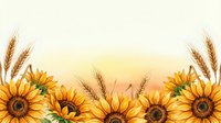 Sunflowers and wheat ears border frame on warm beige background for autumn harvest designs and seasonal decorations.