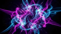 Abstract energy swirl with vibrant pink and blue plasma waves creating dynamic spiral motion against dark starry background for digital art projects.