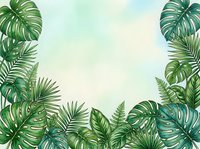 Tropical foliage frame with monstera and palm leaves on watercolor background, suitable for botanical designs and nature-themed projects.