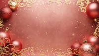 Elegant red Christmas ornaments with golden decorative swirls on warm gradient background with sparkling bokeh lights for holiday greeting cards.