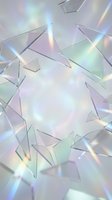Holographic iridescent geometric fragments with rainbow light reflections creating abstract prismatic pattern for modern digital design backgrounds.
