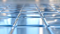 Metallic blue grid pattern with reflective surface and depth perspective creates modern technological background with selective focus and bokeh effect.