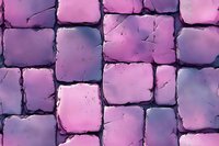 Pink and purple stone blocks with dark grout lines create mystical paving pattern, seamless background texture for fantasy game design and digital art projects.