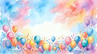 Watercolor celebration background with colorful balloons and confetti creating festive party atmosphere for greeting cards and event invitations.