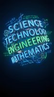 Glowing neon STEM education concept with science technology engineering mathematics text and scientific symbols on dark background for academic design.