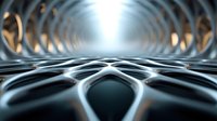 Abstract metallic surface with rippling wave pattern and glowing light effect creates futuristic technological background with depth and perspective.