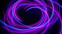 Abstract neon light trails creating spiral vortex pattern in purple and blue colors on black background for digital art and futuristic design projects.
