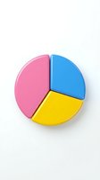 Colorful pie chart with pink blue yellow segments isolated on white background for business presentations data visualization and infographic design.