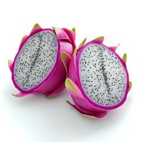 Fresh dragon fruit halves with white flesh and black seeds on clean white background isolated for healthy eating and tropical nutrition concepts.