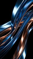 Abstract metallic ribbons flowing in elegant curves with blue and copper tones on black background for modern design projects.
