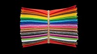 Open book made of colorful stacked fabric strips in rainbow hues, isolated on transparent background. Ready for t-shirt designs, clipart, stickers, and print-on-demand products.
