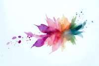 Vibrant watercolor splash with pink, purple, orange and teal tones creating an abstract floral shape on white background, suitable for creative design projects.