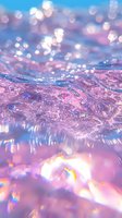Dreamy water surface with pink and blue reflections creating magical bokeh effect and light sparkles, abstract liquid background with iridescent waves and ripples.