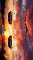 Justice scales balanced against a dramatic fiery sunset sky, symbolizing law, fairness, and legal judgment in court and business concepts.