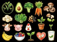 Organic farm produce and livestock icons set isolated on transparent background, ready for t-shirt design, clipart, stickers, print-on-demand products and sublimation projects.