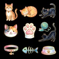 Cute cats and pet accessories collection isolated on transparent background, ready for t-shirt designs, stickers, clipart, print-on-demand products and sublimation projects.