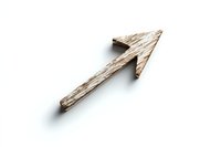 Rustic wooden arrow pointing upward on white background, weathered natural texture with soft shadow effect, isolated design element for creative projects.