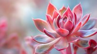 Vibrant pink succulent plant with delicate petals in soft focus macro photography, displaying natural patterns and textures against blurred background for botanical art.