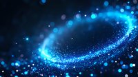 Magical blue light trail with glowing particles and bokeh effects on dark background creates dynamic motion and energy flow for festive designs.
