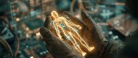 Close-up of hands holding glowing light bulb with filament against blurred cityscape background, representing innovation, energy, ideas, and sustainable technology solutions.