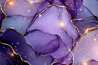 Luxurious purple and gold marble abstract background with flowing liquid texture, glowing sparkles and metallic veins. Elegant design for luxury packaging.
