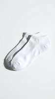 Pair of white cotton ankle socks with ribbed texture, laid flat on a light background, showcasing minimalist everyday sportswear and casual fashion.