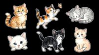 Cute kittens and cats collection isolated on transparent background. Ready for t-shirt designs, stickers, clipart, print-on-demand products and sublimation projects.