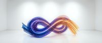 Colorful infinity symbol with flowing gradient ribbons in blue orange purple hues on white background representing endless possibilities and continuity.