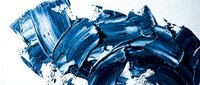 Expressive blue brushstrokes and paint splatters on white background, suitable for abstract art, modern design, and creative projects.