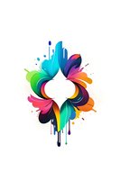 Vibrant abstract floral shape with colorful gradient petals and paint drips on white background, isolated design element for creative projects and branding.