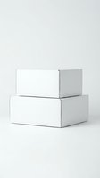Two white cardboard shipping boxes stacked on neutral background for packaging and delivery mockup designs.